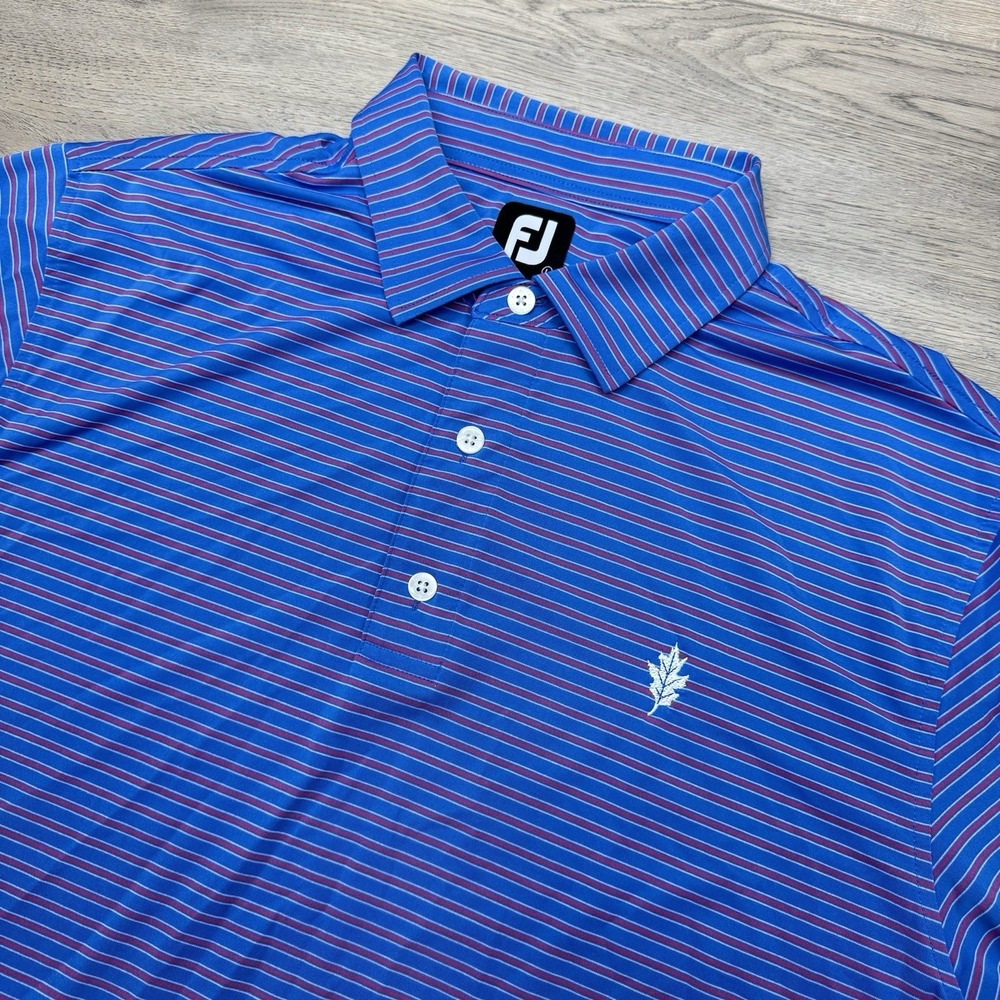 Footjoy Multicolor Striped Golf Polo Men's Sz L Golf Course Logo Maple Leaf